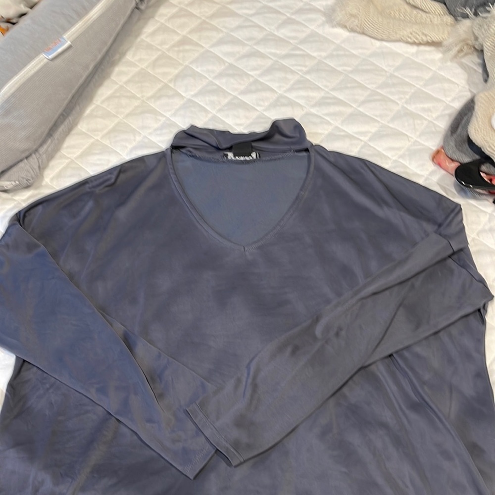 Slate blue cutout turtleneck shirt